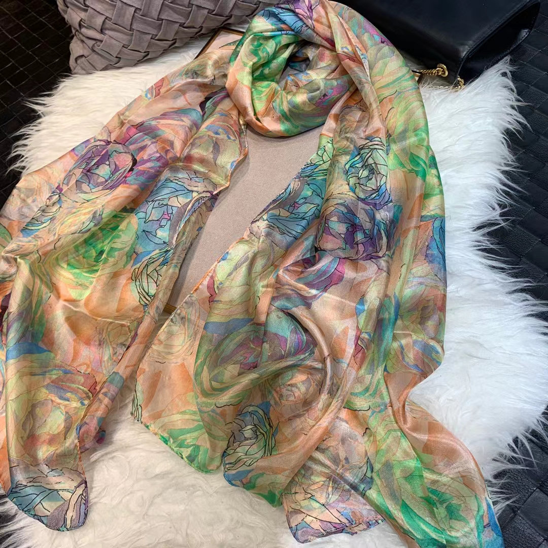 Shawl Wrap Winter - Ladies Green 100% Silk Scarf Shawl