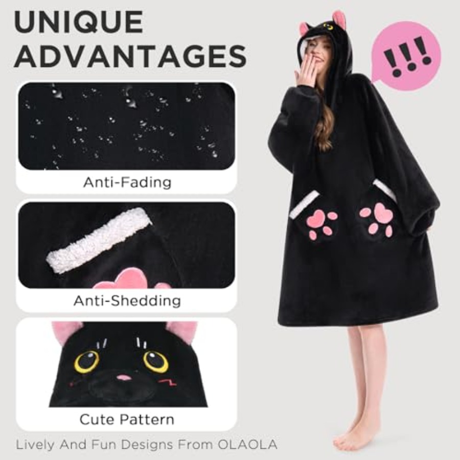 OLAOLA Black Cat Wearable Blan - Sherpa Hoodie Fleece avaliação e preço