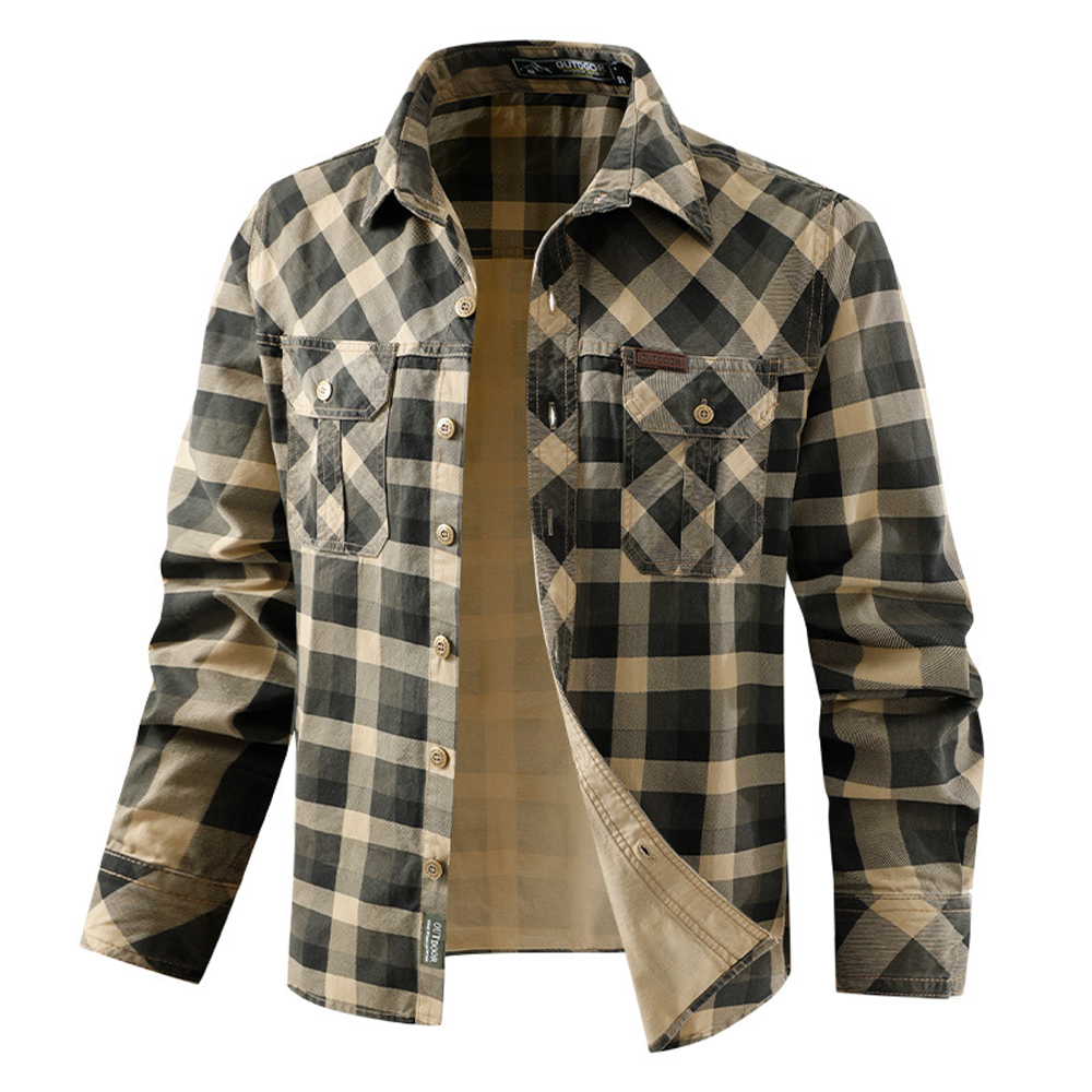 Spring Autumn Men's Cotton Pla - Flannel Shirt Lined avaliação e preço