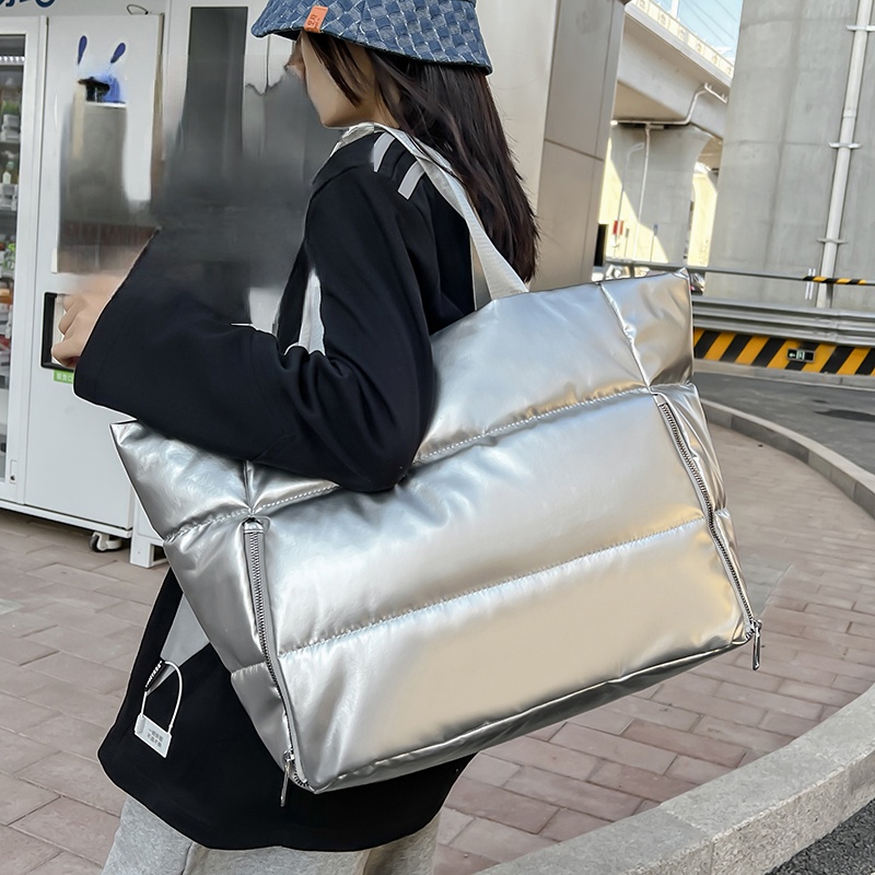 Women Y2k Silver Shoulder Bag  - Down Jacket Packable avaliação e preço
