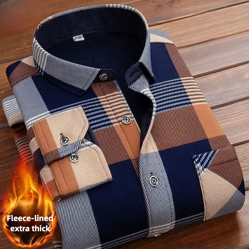 2025 Men's Winter Warm Long Sl - Flannel Shirt Lined avaliação e preço