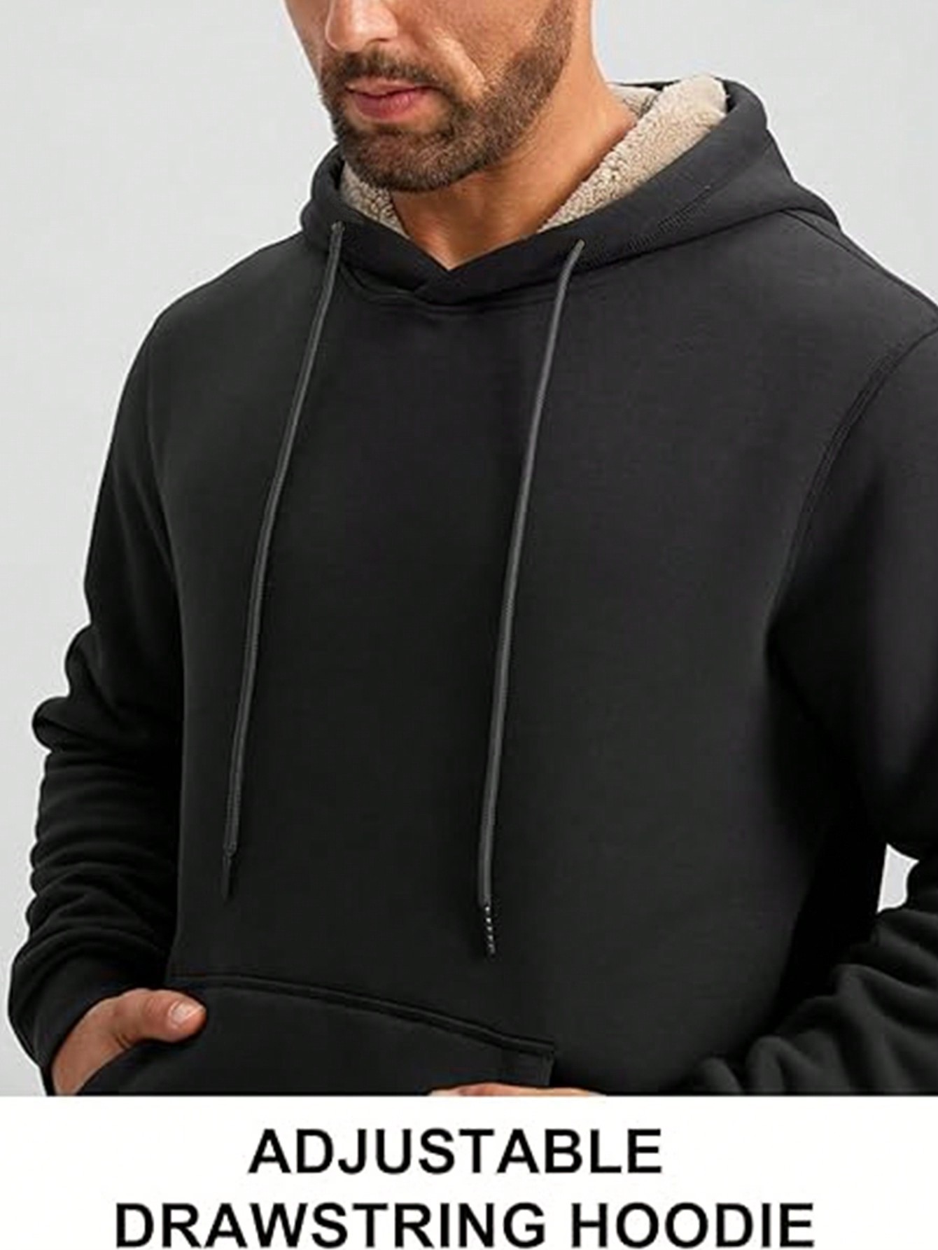 Men's Black Sherpa-Lined Hoodi - Sherpa Hoodie Fleece avaliação e preço