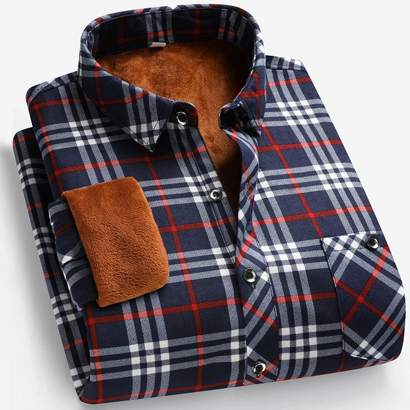 Autumn and Winter Men's Fleece - Flannel Shirt Lined avaliação e preço