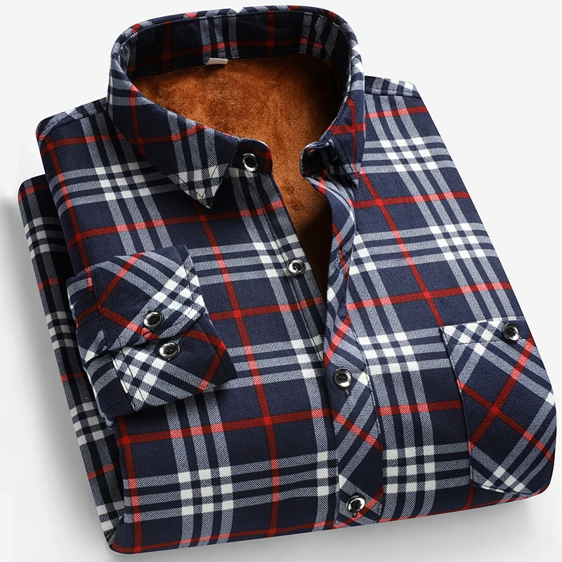 Autumn and Winter Men's Fleece - Flannel Shirt Lined avaliação e preço