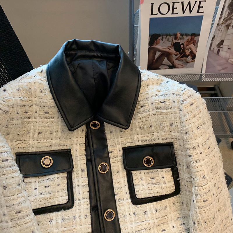 Contrast Stitching Tweed Fragr - Down Jacket Packable avaliação e preço