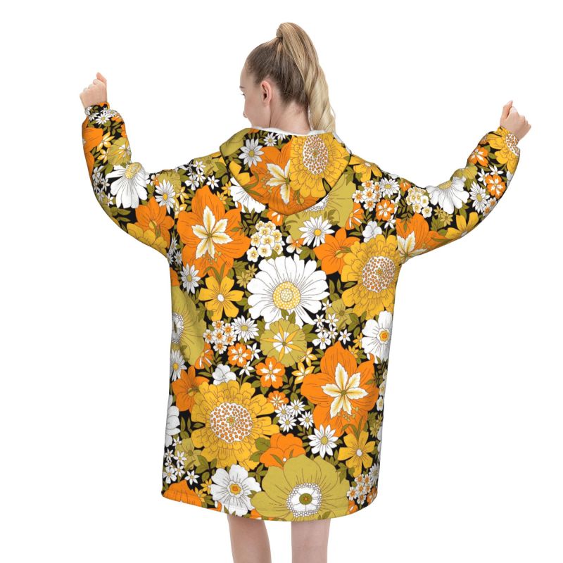Hippie Flower Floral Retro Bla - Sherpa Hoodie Fleece avaliação e preço