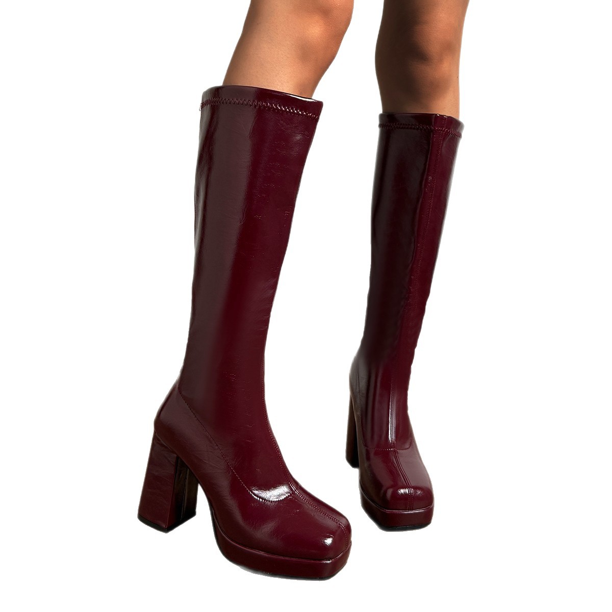 Wine Red Knee High Boots, Knig - Waterproof Winter Boot avaliação e preço