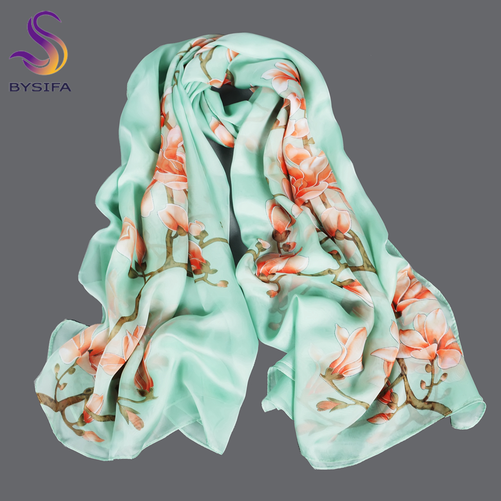 BYSIFA| Light Green Silk Scarf - Shawl Wrap Winter avaliação e preço