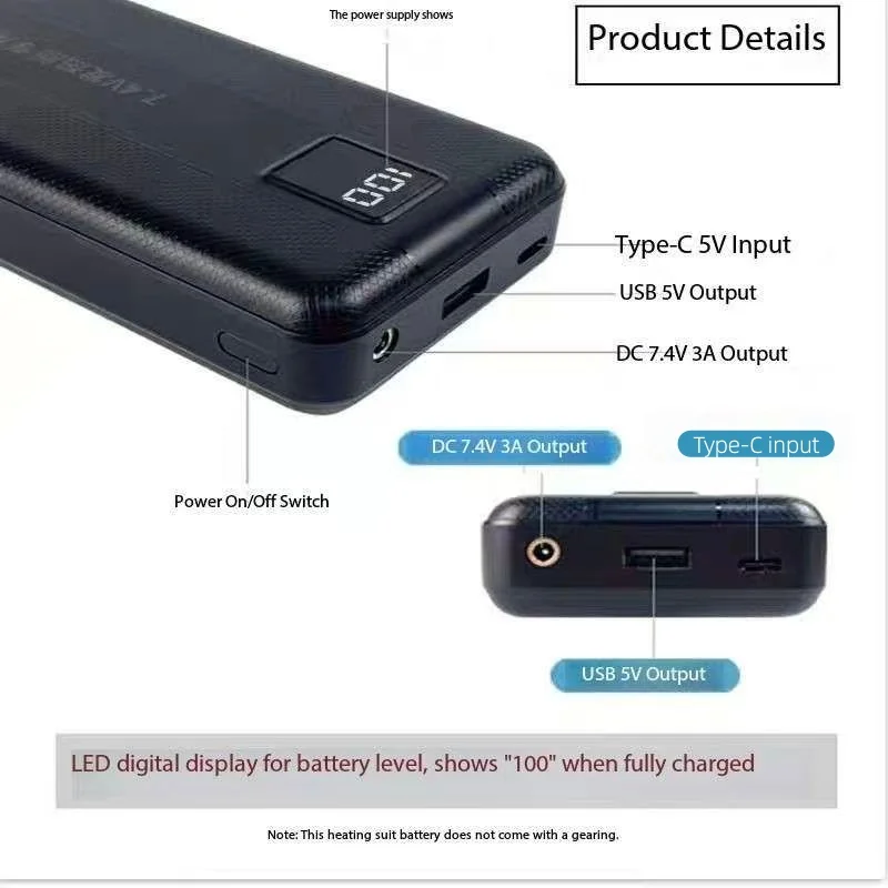 New Large Capacity 7.4V/3A/160 - Heated Vest Battery avaliação e preço