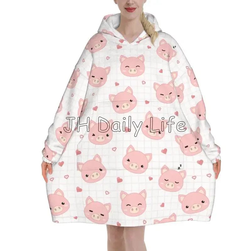 Cartoon Pigs Wearable Flannel  - Sherpa Hoodie Fleece avaliação e preço