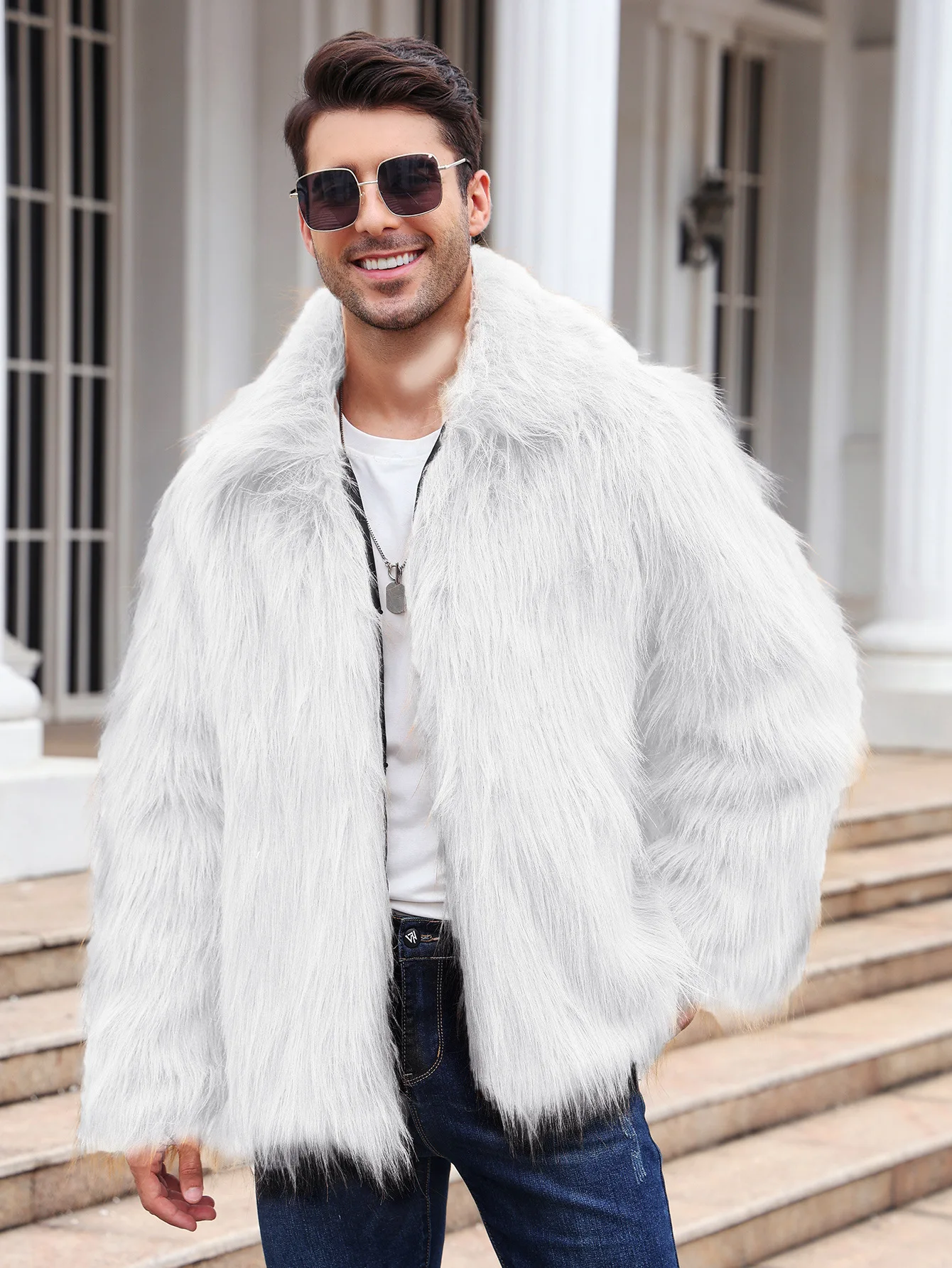 Men Faux Fox Fur Jacket Coat W - Down Jacket Packable avaliação e preço