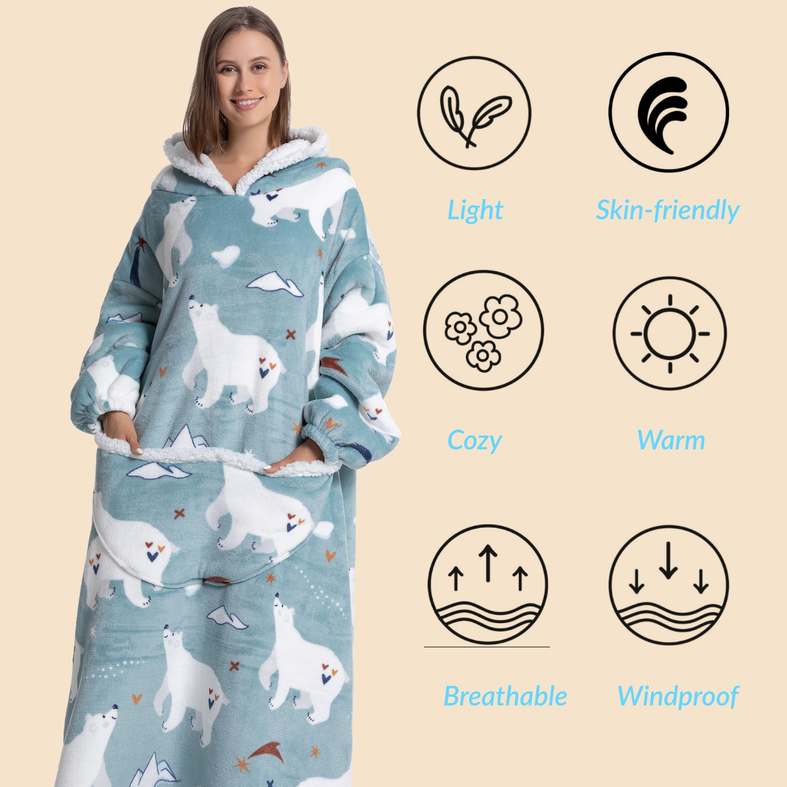 Oversized Wearable Blanket Coz - Sherpa Hoodie Fleece avaliação e preço